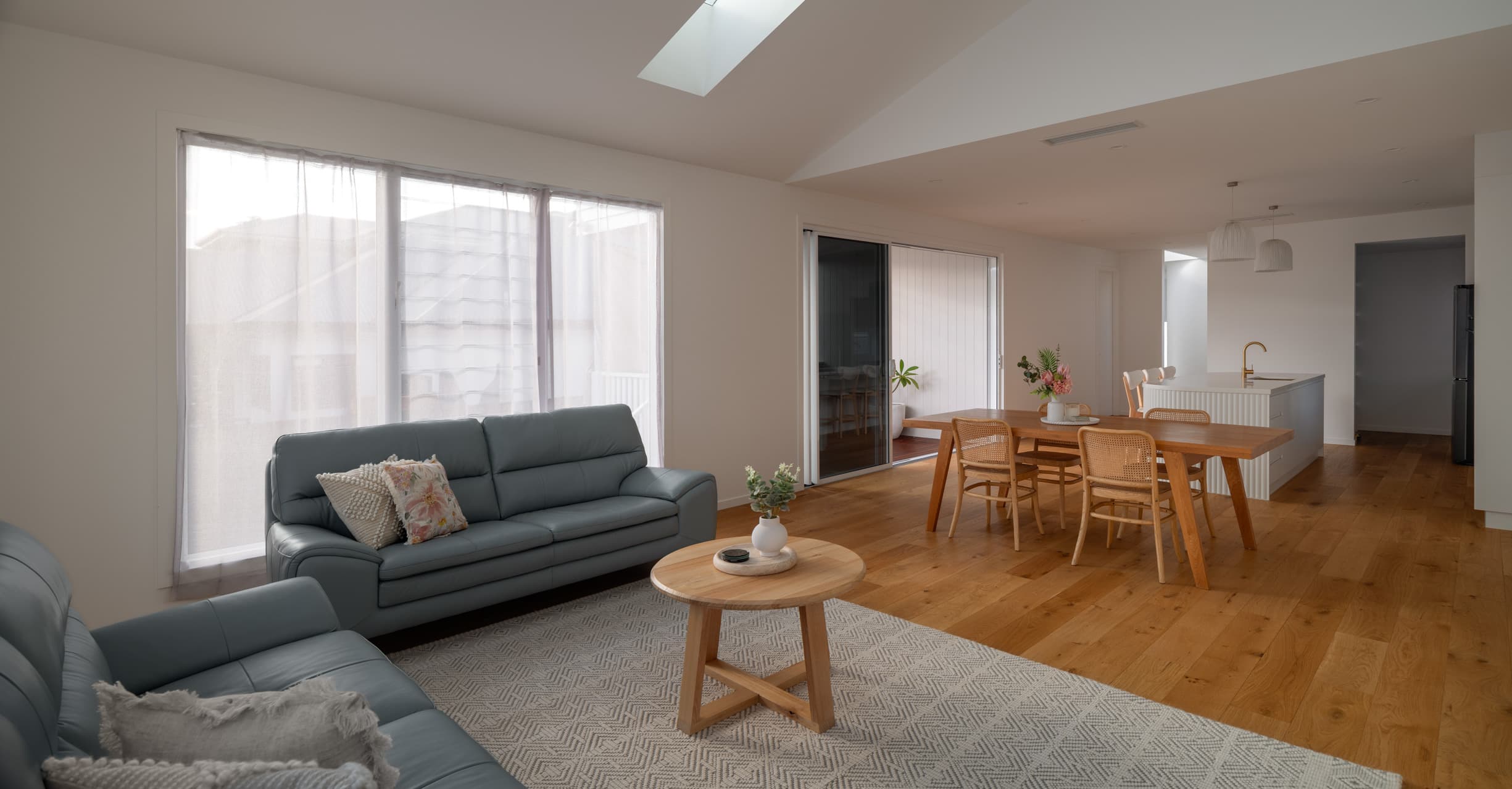 Harding House open-plan living and dining through to the kitchen