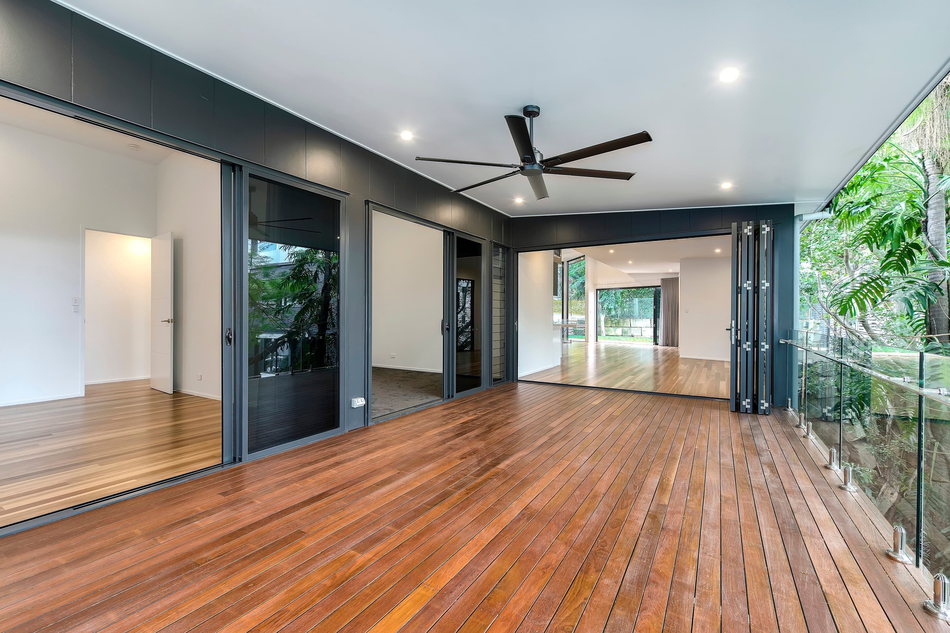 Langside Road covered timber deck with bifold doors back to the living room